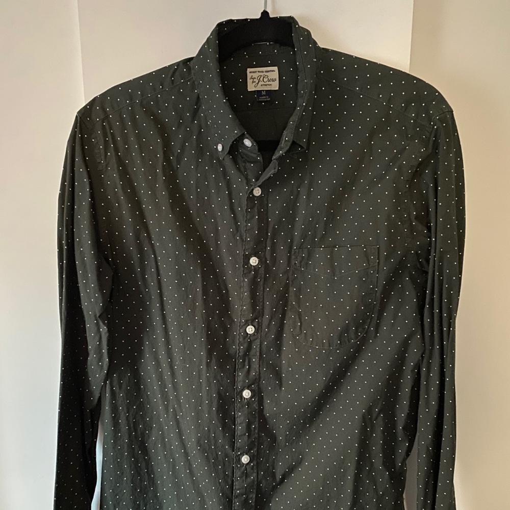 J. Crew Green Polka Dot Button Down